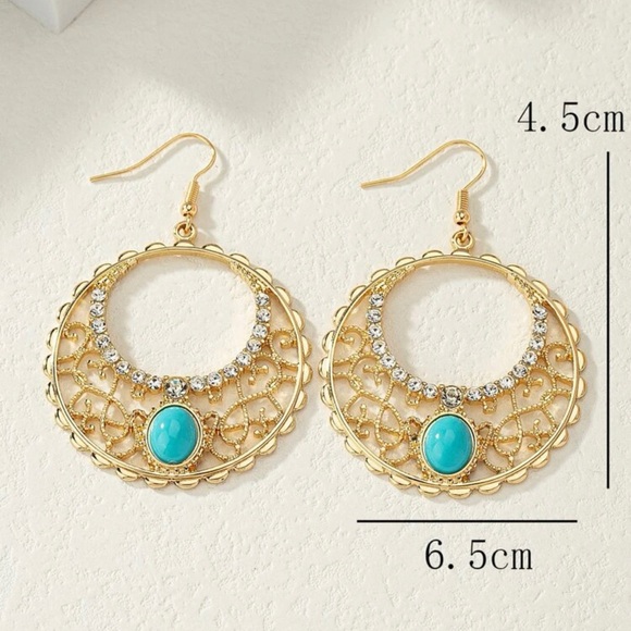 Rhinestone Round Drop Earrings - Picture 3 of 6